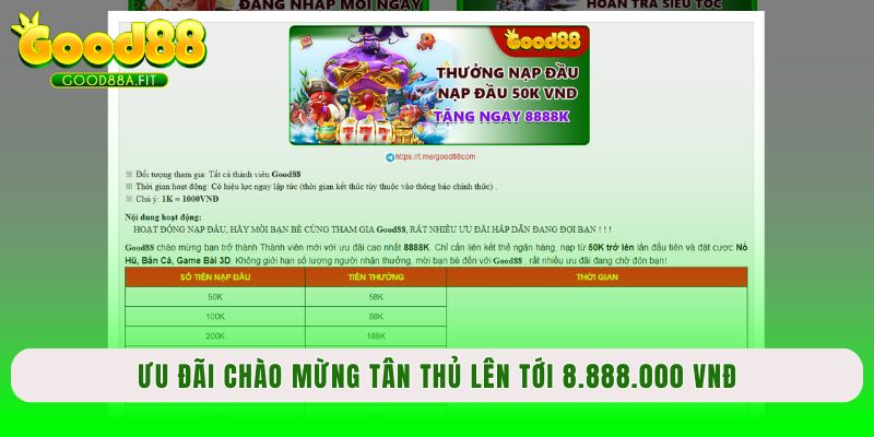 Ưu đãi nạp tiền chào mừng tân thủ lên tới 8.888.000 VNĐ